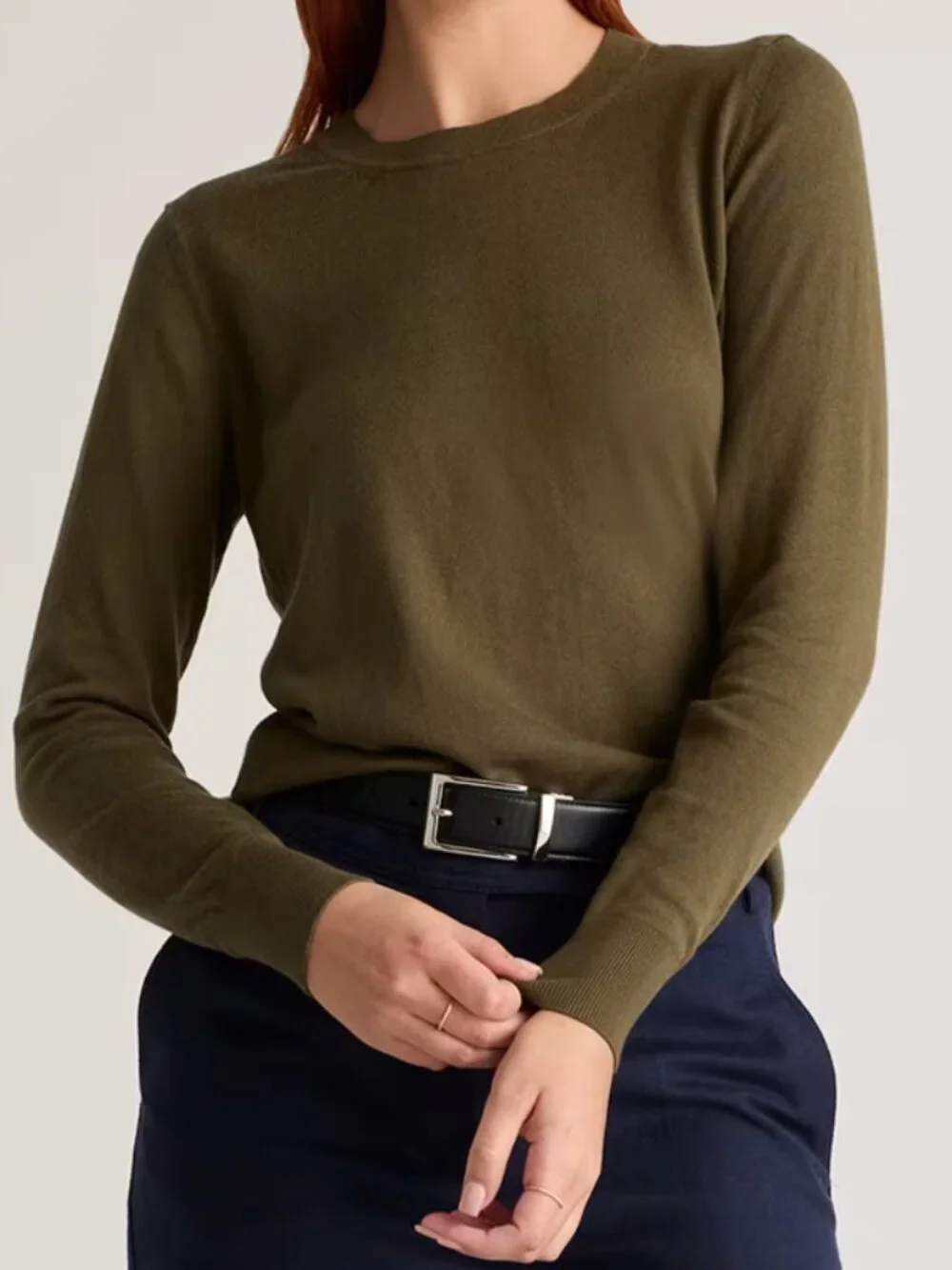 Quince XL Lightweight Cotton Cashmere Crew Sweater, Green - Picture 1 of 9